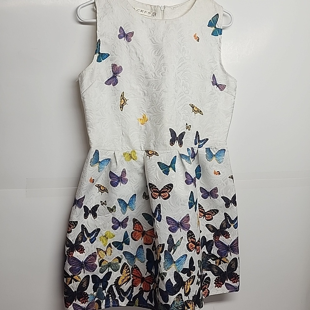 CRFS VINTAGE White Mini Dress with Colorful, Beautiful Butterfly Print Sz XL